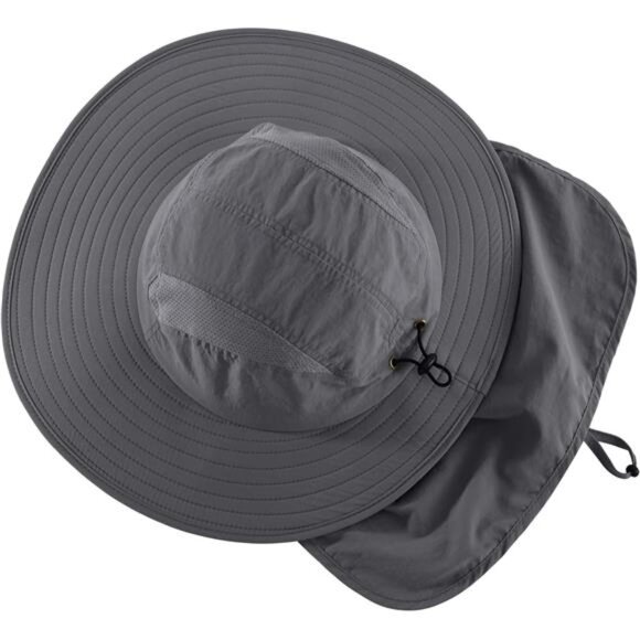 Mens UPF 50+ Sun Protection Cap Wide Brim Fishing Hat with Neck Flap Sun Hat - Picture 5 of 7